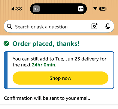 Rio success icon confirming an order was placed.