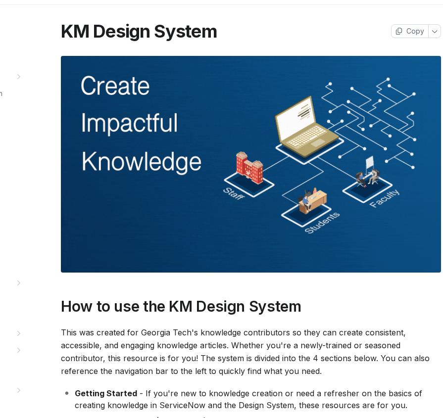 Georgia Tech Knowledge Management Design System documentation homepage