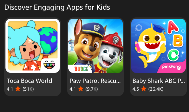 The same three app cards adapted so the rating value leads, followed by a compact star and an abbreviated ratings count.
