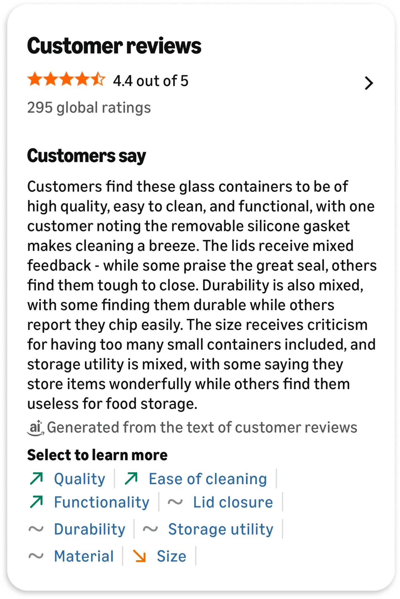 Aspect tags shown as inline text links, the winning treatment