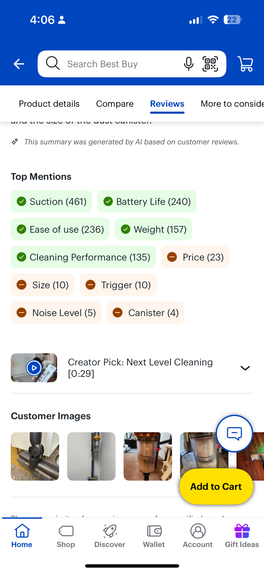 Best Buy AI-generated review tags interface